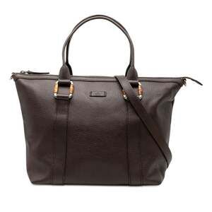 GUCCI Authentic Brown Leather Bamboo Shoulder Bag